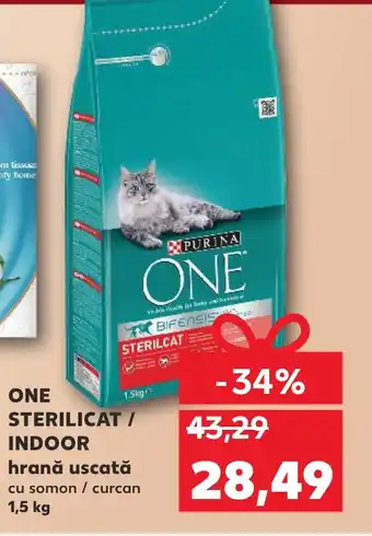 Kaufland ONE STERILICAT / INDOOR hrană uscată cu somon / curcan 1,5 kg Ofertă