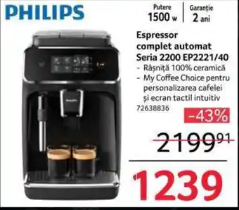 Selgros Espressor complet automat Seria 2200 EP2221/40 Ofertă