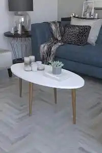 Masa de cafea ovala istanbul homs 90 x 45 x 40 cm, alb-nuc