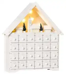 Calendar de advent, calendar din lemn cu 24 sertare, decoratiune de craciun cu lumini homcom | aosom ro