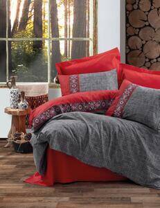 Favi Lenjerie pat dublu cu broderii, bumbac 100% ranforce, folk art, ardil red Ofertă