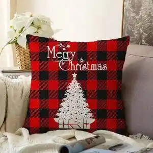 Favi Față de pernă din chenille cu model de crăciun minimalist cushion covers christmas tartan, 55 x 55 cm Ofertă