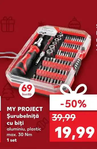 Kaufland MY PROJECT Şurubelniţă cu biți aluminiu, plastic max. 30 Nm 1 set Ofertă