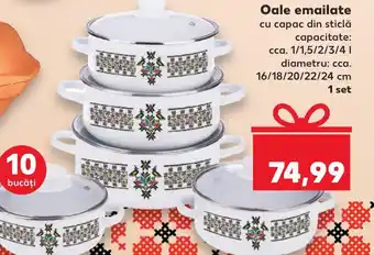 Oale emailate cu capac din sticlă capacitate