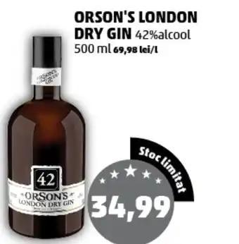 Penny ORSON'S LONDON DRY GIN 42% alcool 500 ml 69,98 lei/l Ofertă