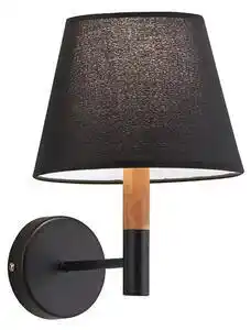 Aplica scandinava neagra din metal si lemn villy cu abajur textil 1x42