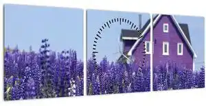 Tablou cu câmp de lavanda (cu ceas) (90x30 cm)