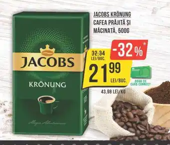 Mega Image JACOBS KRÖNUNG CAFEA PRĂJITĂ ȘI MĂCINATĂ, 500G Ofertă