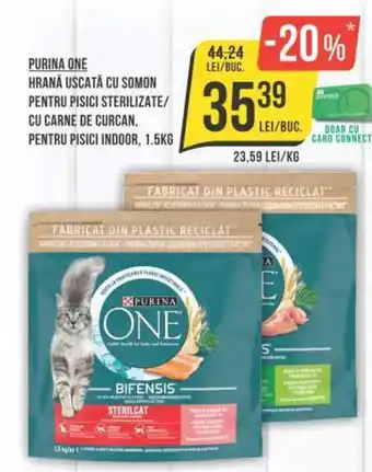PURINA ONE HRANĂ USCATĂ CU SOMON PENTRU PISICI STERILIZATE/ CU CARNE DE CURCAN, PENTRU PISICI INDOOR, 1.5KG
