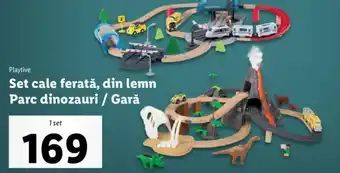 Set cale ferată, din lemn Parc dinozauri / Gară