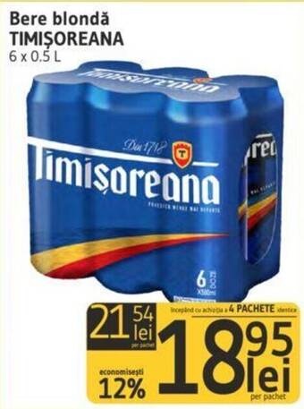 Supeco Bere blondă TIMIŞOREANA 6 x 0.5 L Ofertă