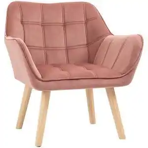 Fotoliu in stil nordic din lemn si efect de catifea roz pentru sufragerie sau birou, 68,5x61x72,5cm homcom | aosom ro