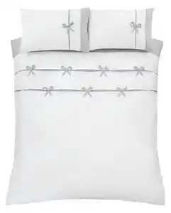 Lenjerie de pat catherine lansfield milo bow, 135 x 200 cm, alb - gri