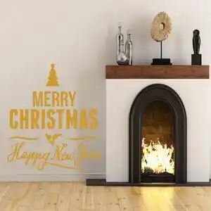 Sticker decorativ merry christmas and a happy new year auriu