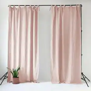 Draperie din in cu bucle de prindere linen tales night time, 275 x 140 cm, roz