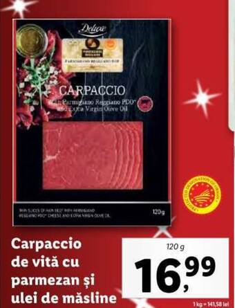 Lidl Carpaccio de vită cu parmezan şi ulei de măsline Ofertă