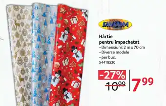 Hârtie pentru împachetat Dimensiuni: 2 m x 70 cm