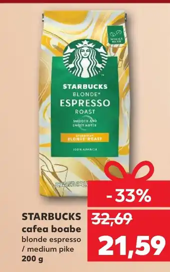 Kaufland STARBUCKS cafea boabe blonde espresso / medium pike 200 g Ofertă