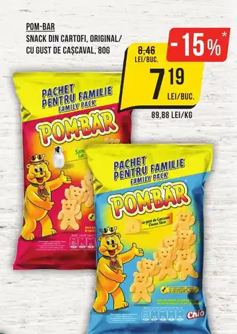 Mega Image POM-BAR SNACK DIN CARTOFI, ORIGINAL/ CU GUST DE CAŞCAVAL, 80G Ofertă
