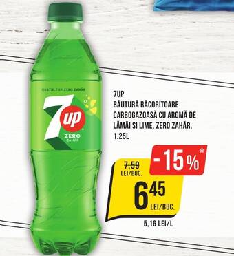 Mega Image 7UP BĂUTURĂ RĂCORITOARE CARBOGAZOASĂ CU AROMĂ DE LĂMÂI ȘI LIME, ZERO ZAHĂR, Ofertă