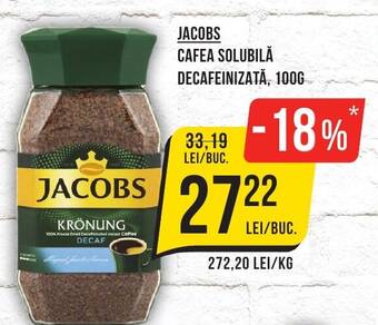 Mega Image JACOBS CAFEA SOLUBILĂ DECAFEINIZATĂ, 100G Ofertă
