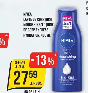 NIVEA LAPTE DE CORP RICH NOURISHING/LOȚIUNE DE CORP EXPRESS HYDRATION, 400ML