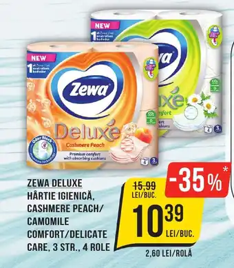 Mega Image ZEWA DELUXE HÂRTIE IGIENICĂ, CASHMERE PEACH/ CAMOMILE COMFORT/DELICATE CARE, 3 STR., 4 ROLE Ofertă