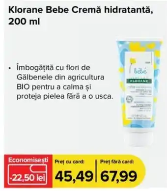 Klorane Bebe Cremă hidratantă, 200 ml