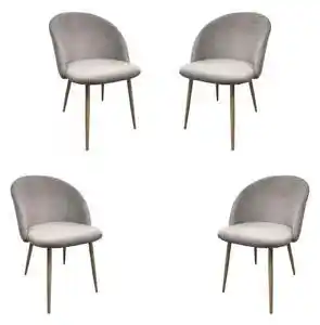 Set 4 scaune dining miro, catifea, picioare metalice, gri deschis
