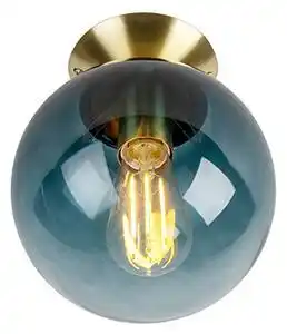 Plafoniera art deco din alamă cu sticlă albastră ocean - pallon