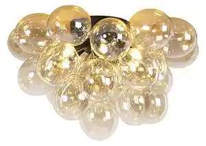 Favi Plafoniera design negru cu sticlă chihlimbar cu 6 lumini - uvas Ofertă