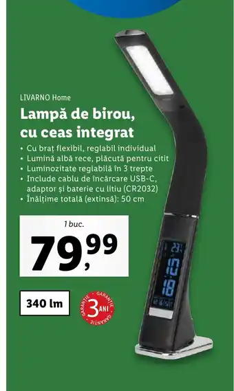 Lampă de birou, cu ceas integrat