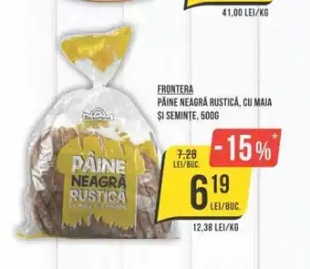 Mega Image FRONTERA PÄINE NEAGRĂ RUSTICĂ, CU MAIA ȘI SEMINTE 500G Ofertă