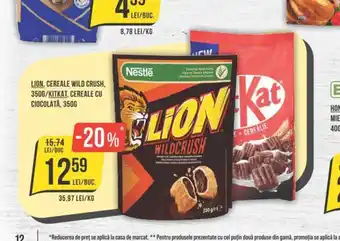 Mega Image LION, CEREALE WILD CRUSH, 350G/KITKAT, CEREALE CU CIOCOLATĂ, 350G Ofertă