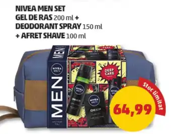 Penny NIVEA MEN SET GEL DE RAS 200 ml + DEODORANT SPRAY 150 ml +AFRET SHAVE 100 ml Ofertă