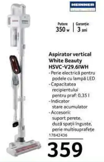 Selgros Aspirator vertical White Beauty HSVC-V29.6IWH Ofertă