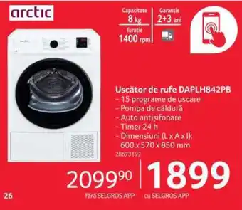 Selgros Uscător de rufe DAPLH842PB Ofertă