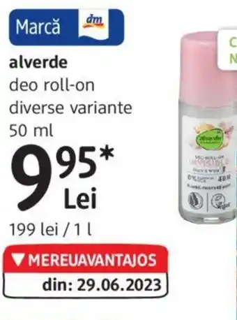 DM alverde deo roll-on diverse variante 50 ml Ofertă