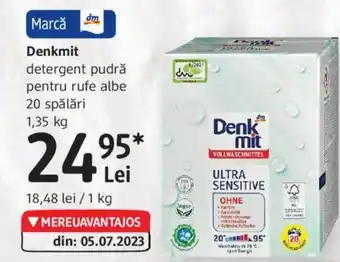 DM Denkmit detergent pudră pentru rufe albe 20 spălări 1,35 kg Ofertă