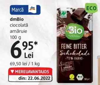 DM dmBio ciocolată amăruie 100 g Ofertă