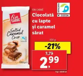 Lidl FIN CARRÉ Ciocolată cu lapte şi caramel sărat Ofertă