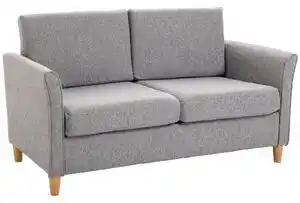 Favi Homcom canapea doua locuri cu invelis in lin gri si schelet in lemn 141 x 70 x 78cm Ofertă