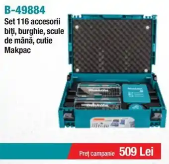 B-49884 Set 116 accesorii biţi, burghie, scule de mână, cutie Makpac