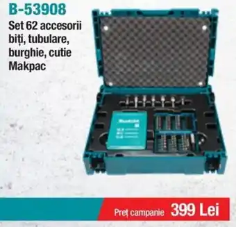 Makita B-53908 Set 62 accesorii biţi, tubulare, burghie, cutie Makpac Ofertă