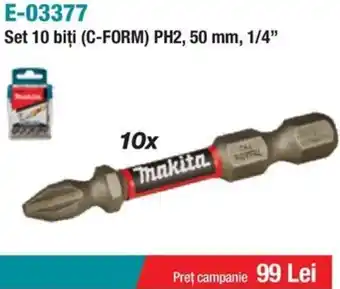 MAKITA Set 10 biți (C-FORM) PH2, 50 mm, 1/4"