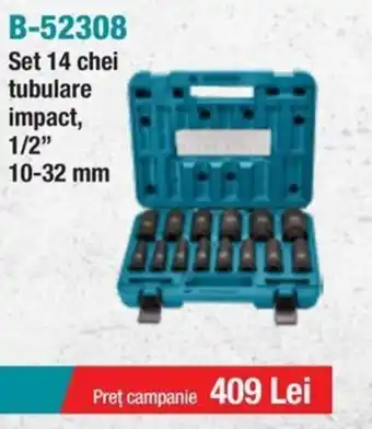 Makita MAKITA B-52308 Set 14 chei tubulare impact, 1/2" 10-32 mm Ofertă
