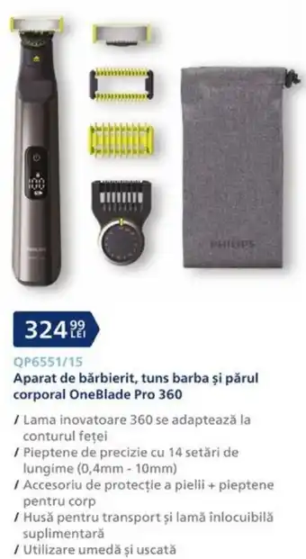 Carrefour Aparat de bărbierit, tuns barba și părul corporal OneBlade Pro 360 Ofertă