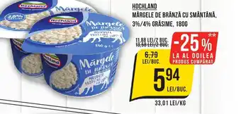 Mega Image HOCHLAND MĂRGELE DE BRÂNZĂ CU SMÂNTÂNĂ 3%/4% GRĂSIME, 180G Ofertă