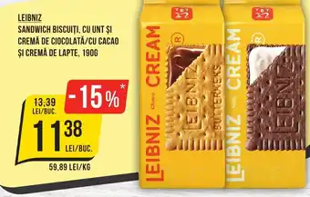 Mega Image 59,89 LEI/KG SANDWICH BISCUIŢI, CU UNT ȘI CREMĂ DE CIOCOLATĂ/CU CACAO ȘI CREMĂ DE LAPTE, 1906 Ofertă