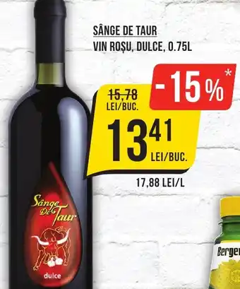 Mega Image SÂNGE DE TAUR VIN ROȘU, DULCE, 0.75L Ofertă